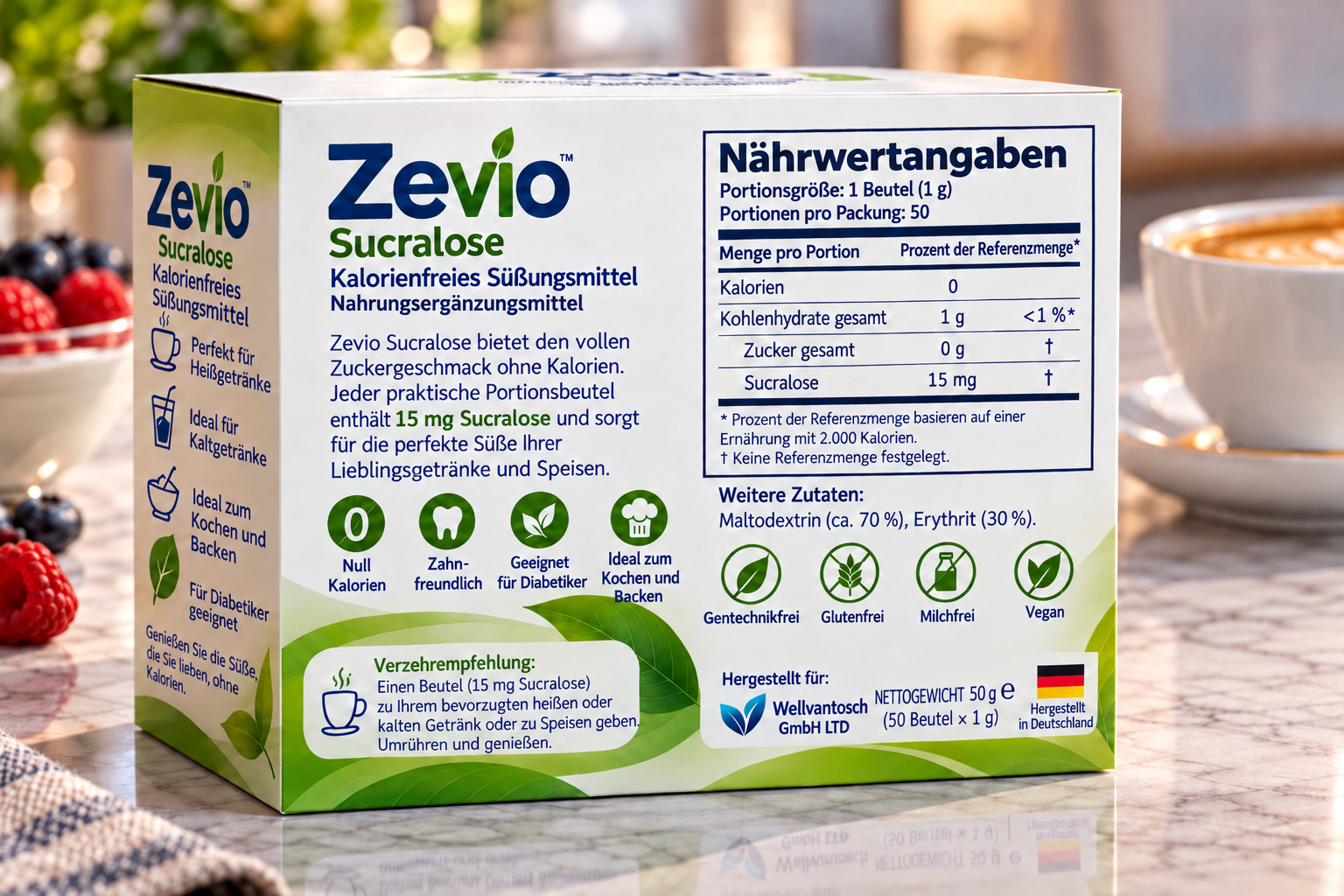 Zevio Sucralose box – Rückseite